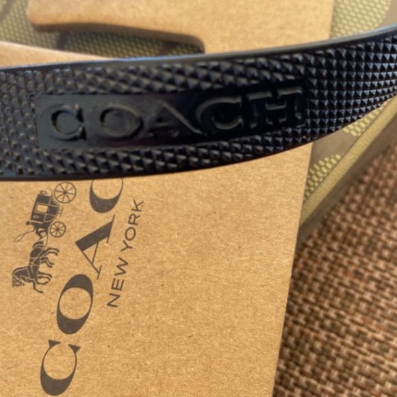 NWT COACH Khaki/Black SIG C LYNN Platform Wedge Sandal/Flip Flops - Picture 6 of 10